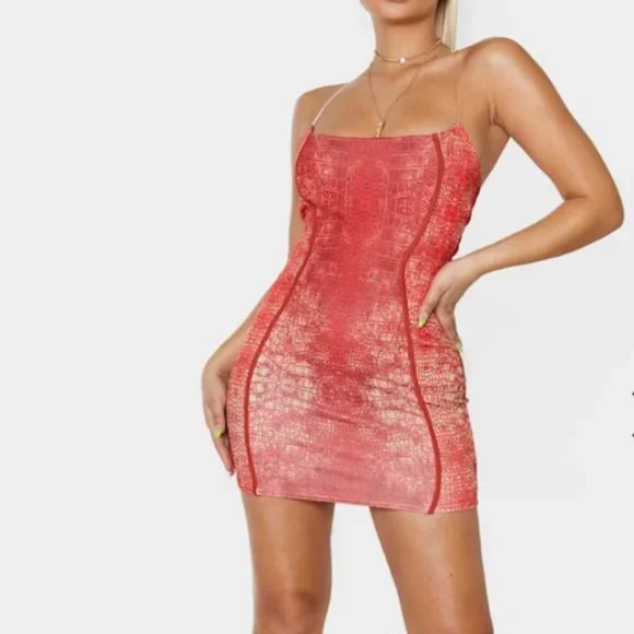 fitted lace wedding dress Red Snake Print Plunge V Neck Ruffle Sleeve Maxi Dress